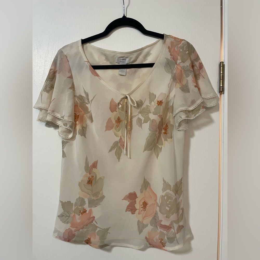 Vintage Elegant Floral Blouse with Ruffle Sleeves, Size 14, Address Maggy 🌷🌹